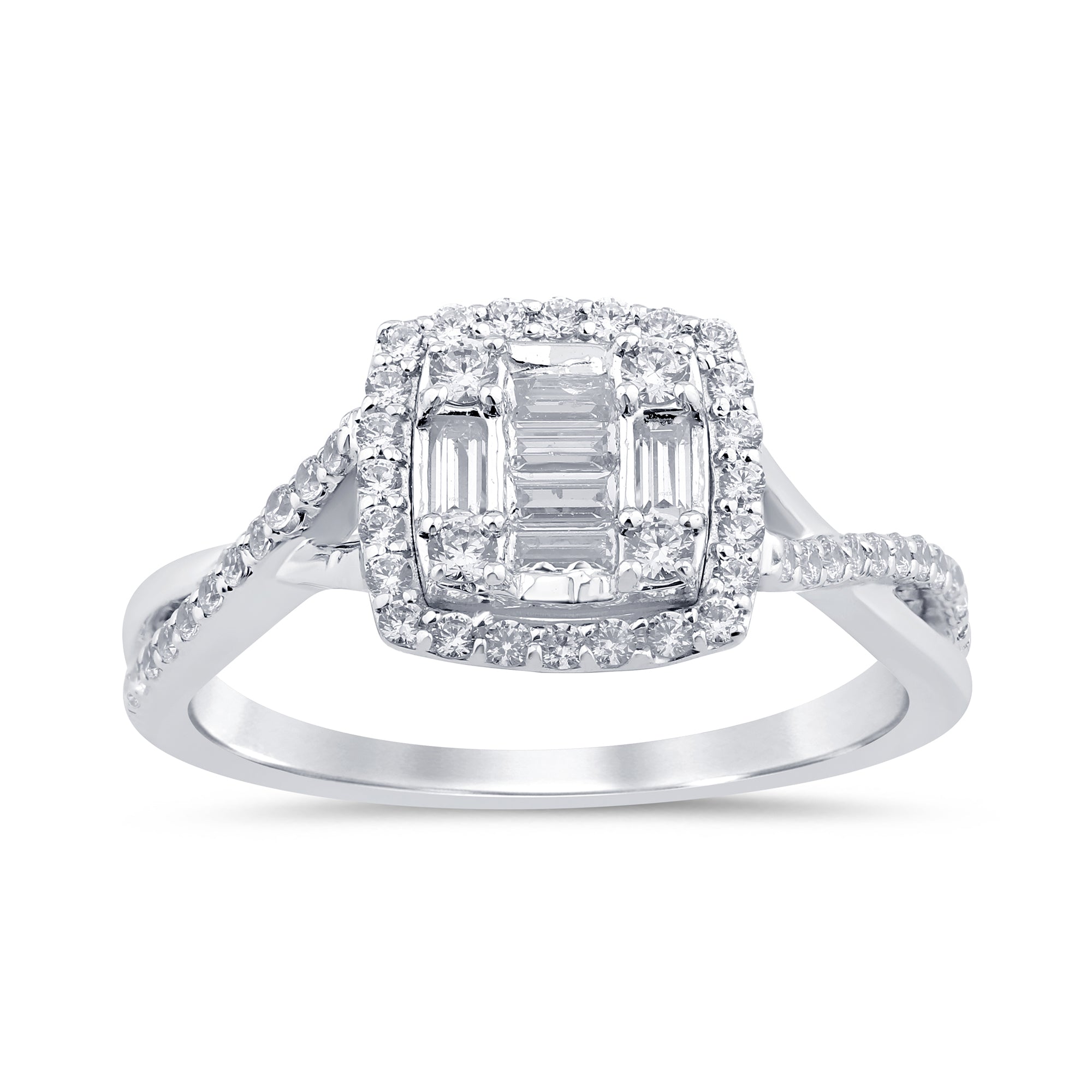 SPECIAL!.50ct G SI 14K White Gold Round & Baguette Diamond Engagement Ring Size 6.5