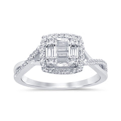 SPECIAL!.50ct G SI 14K White Gold Round & Baguette Diamond Engagement Ring Size 6.5
