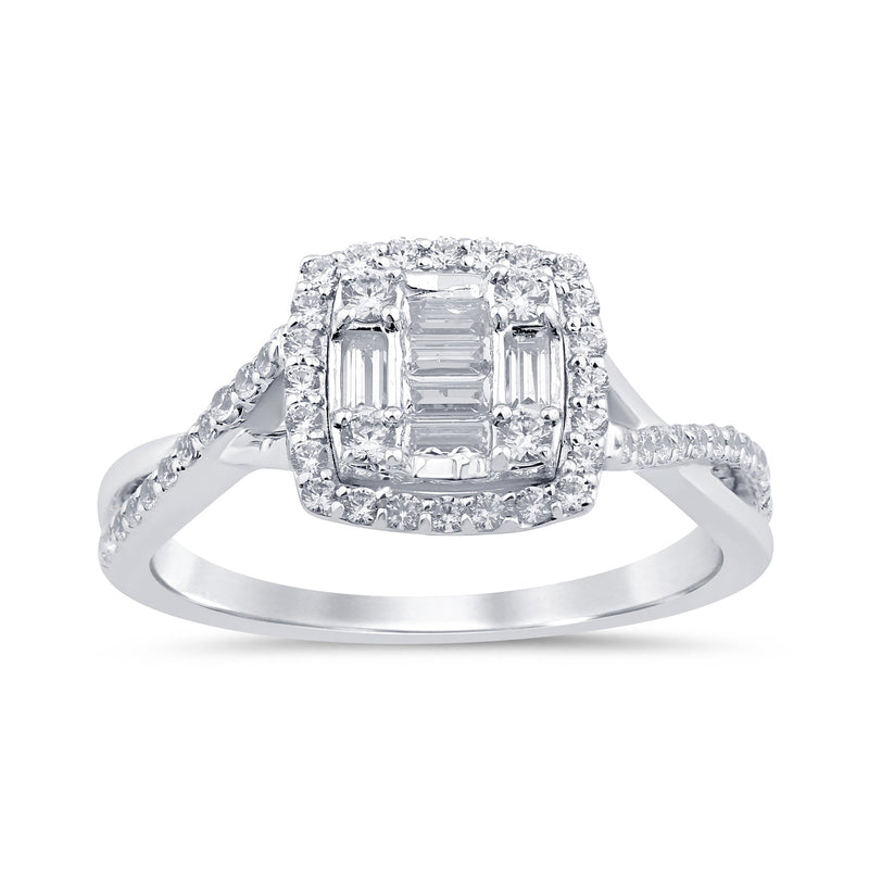 SPECIAL!.50ct G SI 14K White Gold Round & Baguette Diamond Engagement Ring Size 6.5