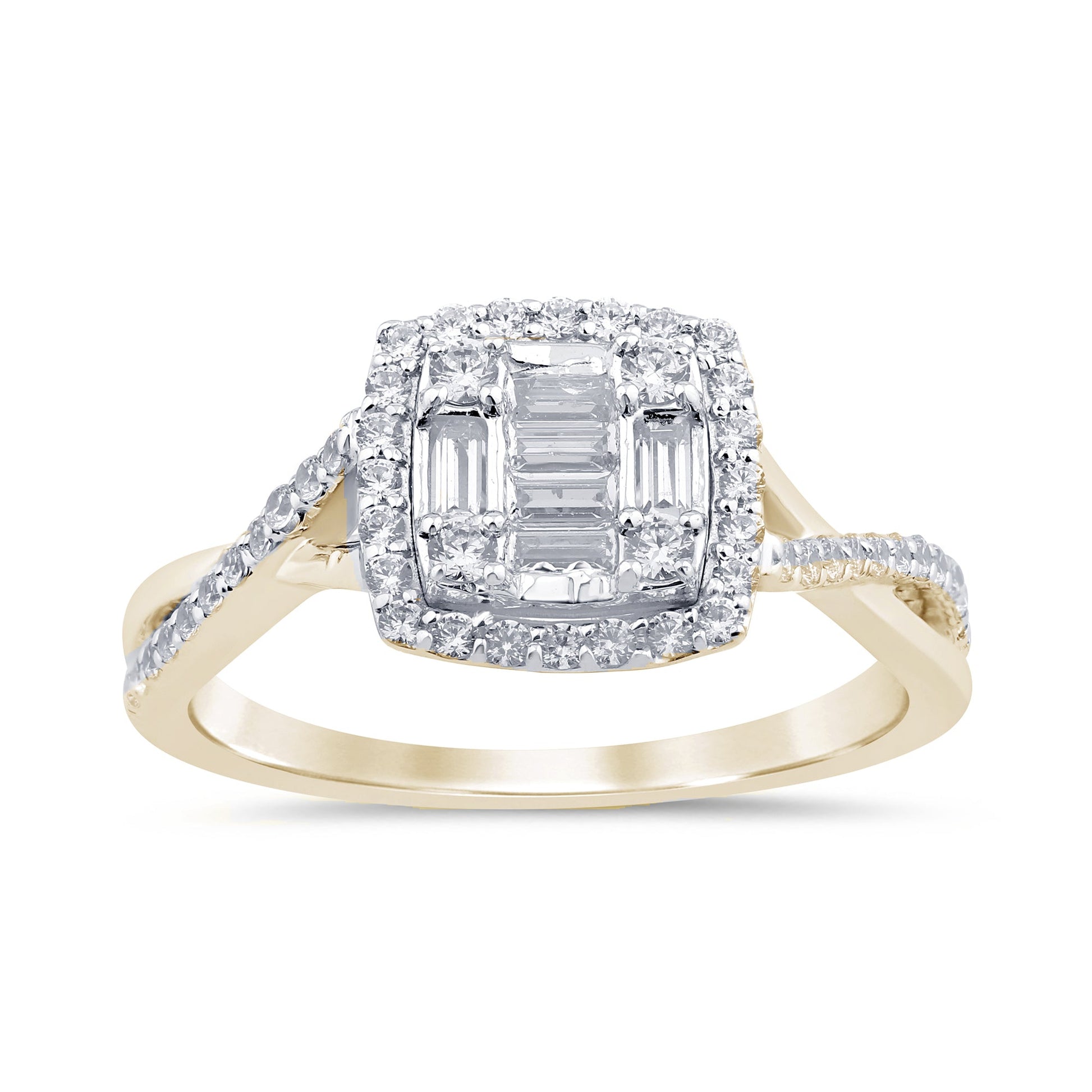 SPECIAL!.49ct G SI 14K Yellow Gold Round & Baguette Diamond Engagement Ring Size 6.5
