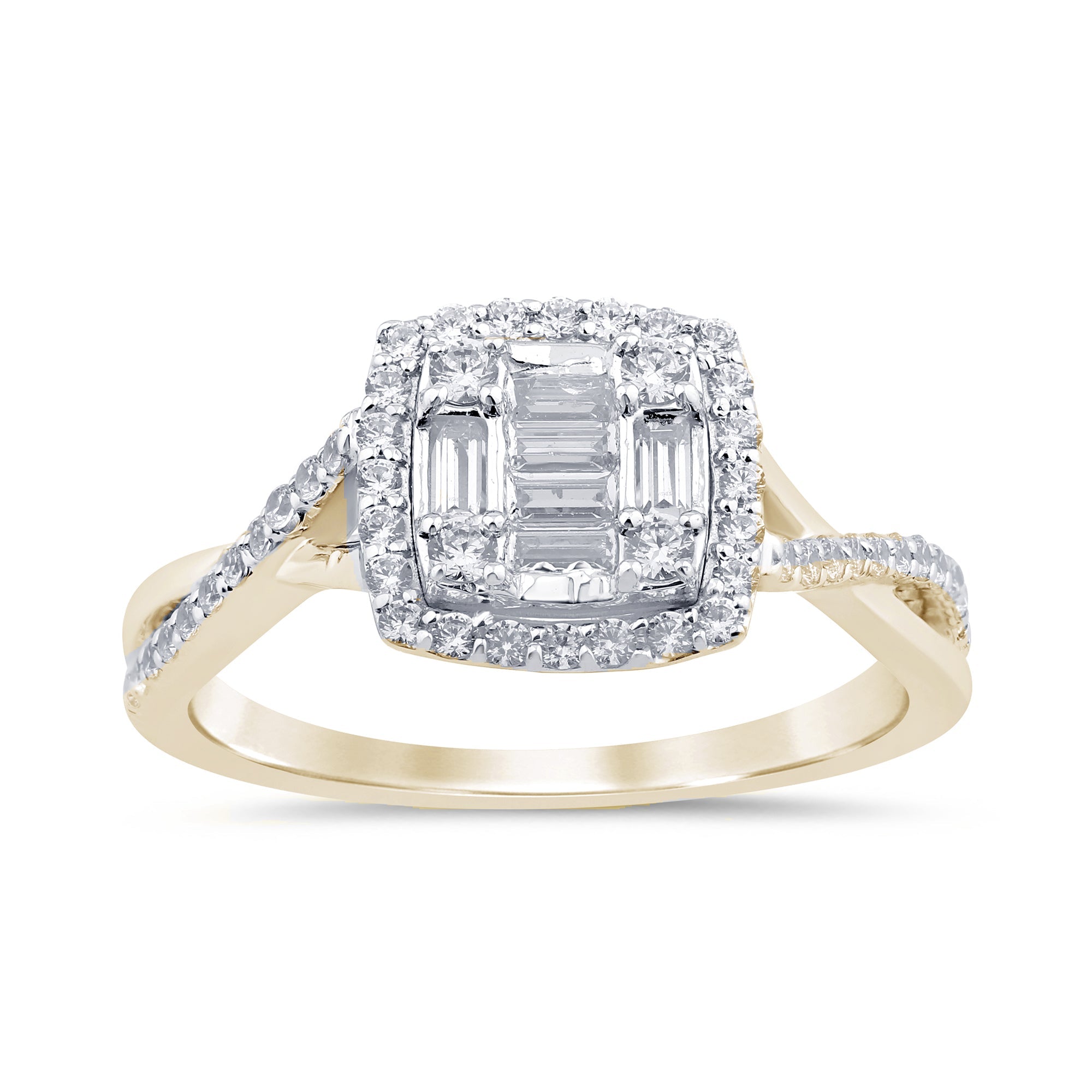 SPECIAL!.49ct G SI 14K Yellow Gold Round & Baguette Diamond Engagement Ring Size 6.5