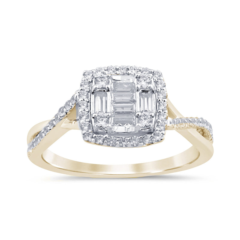 SPECIAL!.49ct G SI 14K Yellow Gold Round & Baguette Diamond Engagement Ring Size 6.5