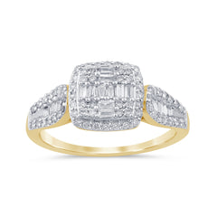 SPECIAL!.53ct G SI 14K Yellow Gold Round & Baguette Diamond Engagement Ring Size 6.5