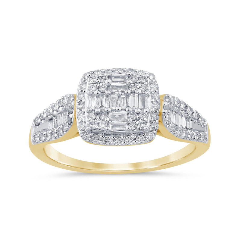 SPECIAL!.53ct G SI 14K Yellow Gold Round & Baguette Diamond Engagement Ring Size 6.5