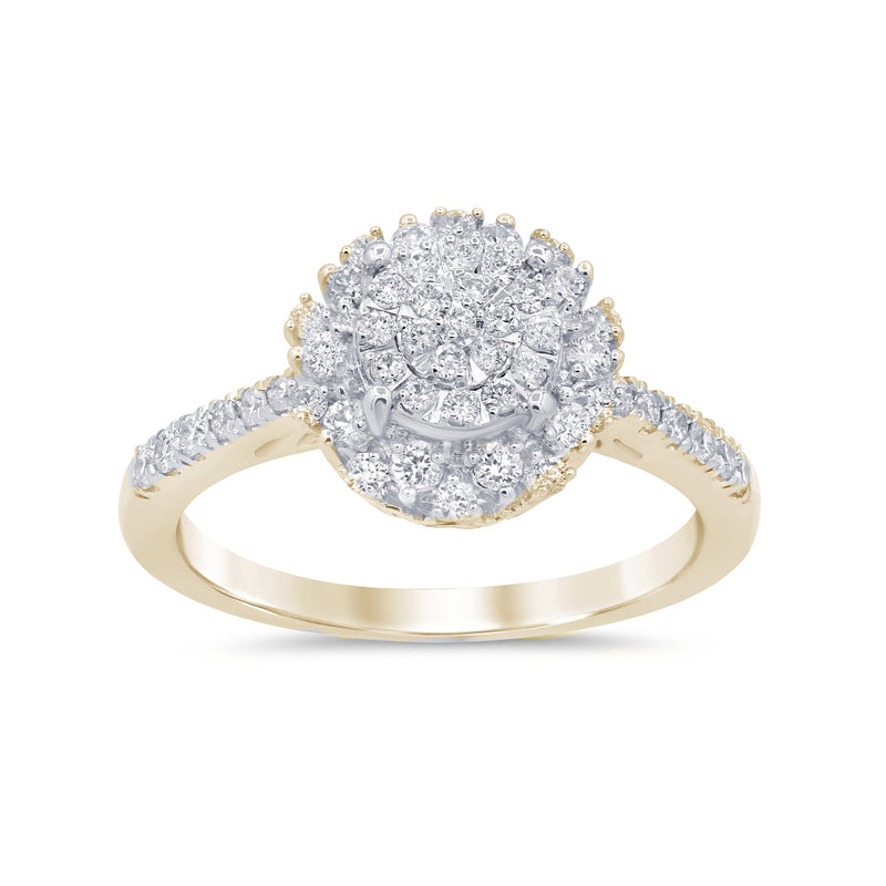 DIAMOND CLOSEOUT!  .50ct 14KT Yellow Gold Round Solitaire Cluster Diamond Ring Size 6.5