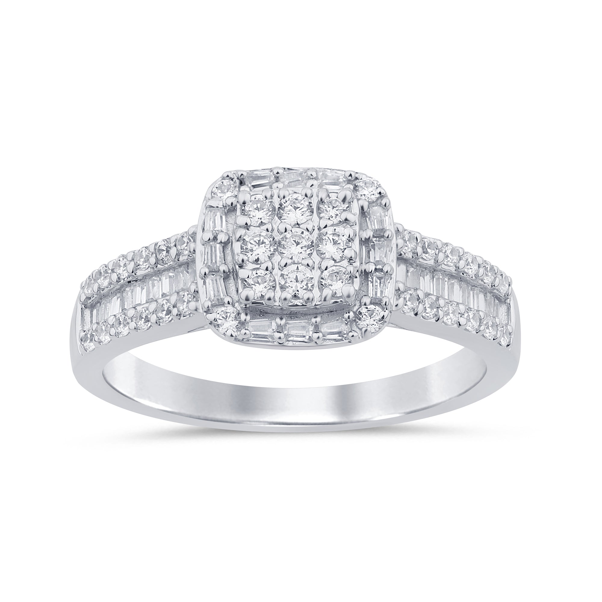 SPECIAL! .50ct G SI 14K White Gold Diamond Round & Baguette Engagement Ring Size 6.5