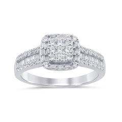 SPECIAL! .50ct G SI 14K White Gold Diamond Round & Baguette Engagement Ring Size 6.5