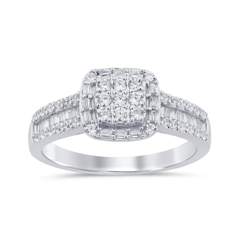 SPECIAL! .50ct G SI 14K White Gold Diamond Round & Baguette Engagement Ring Size 6.5