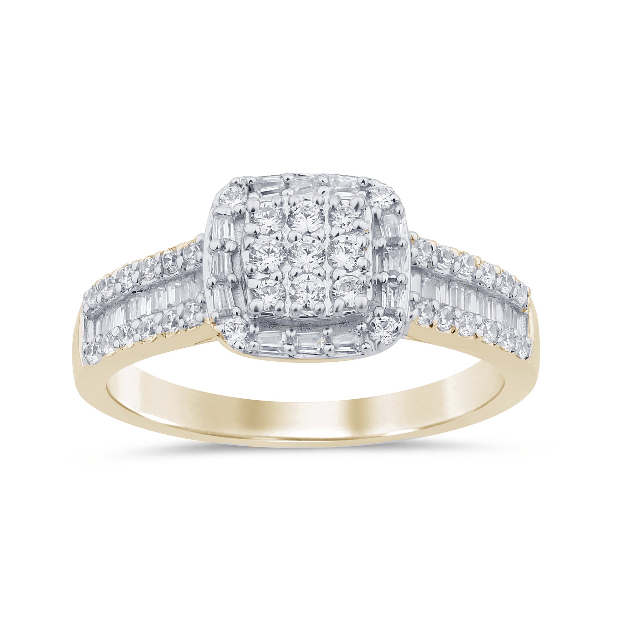 SPECIAL! .51ct G SI 14K Yellow Gold Diamond Round & Baguette Engagment Ring Size 6.5