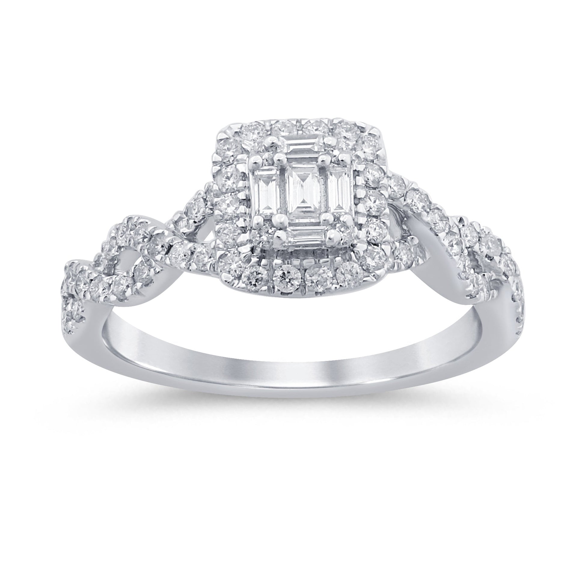 SPECIAL! .48ct G SI 14K White Gold Diamond Round & Baguette Engagement Ring Size 6.5