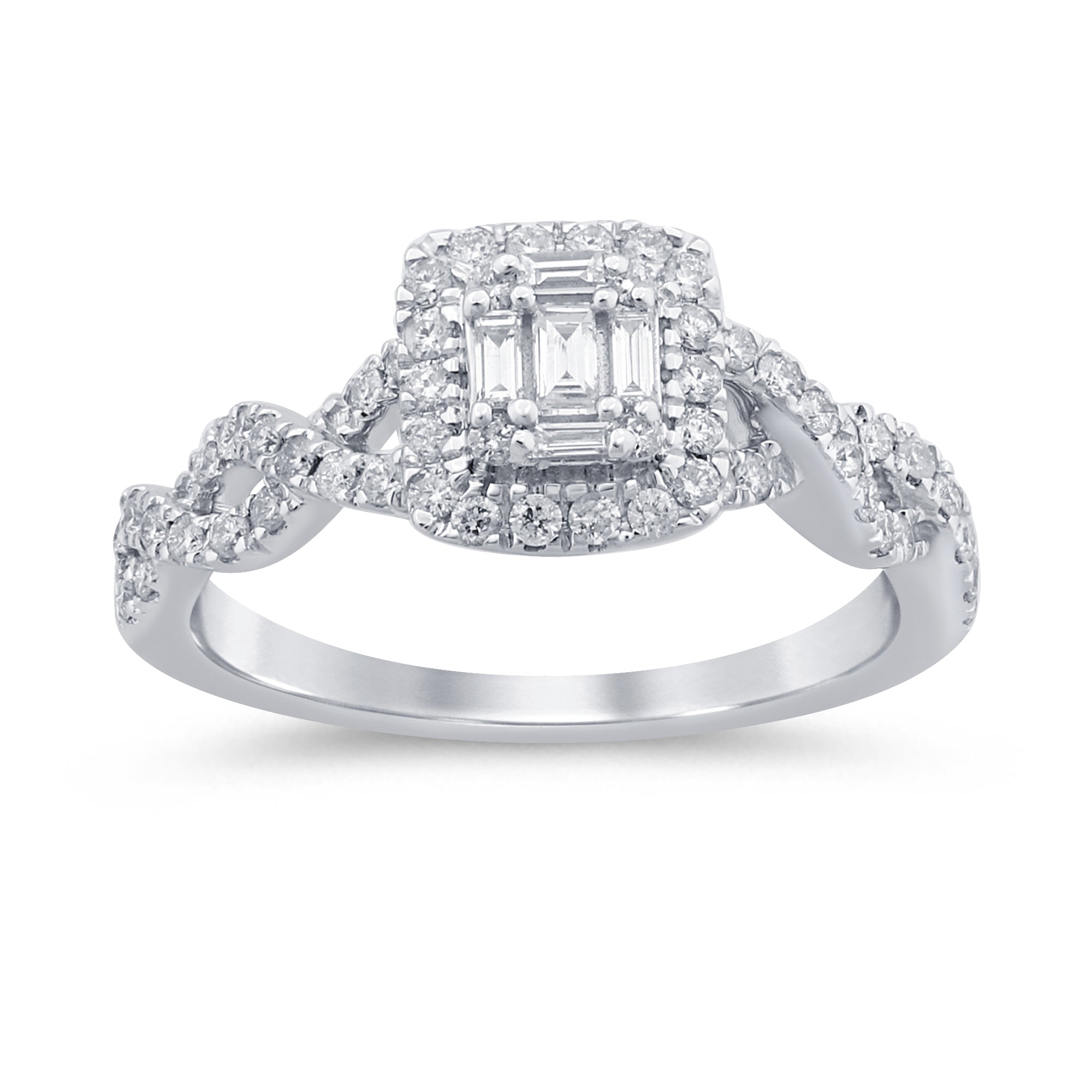 SPECIAL! .48ct G SI 14K White Gold Diamond Round & Baguette Engagement Ring Size 6.5