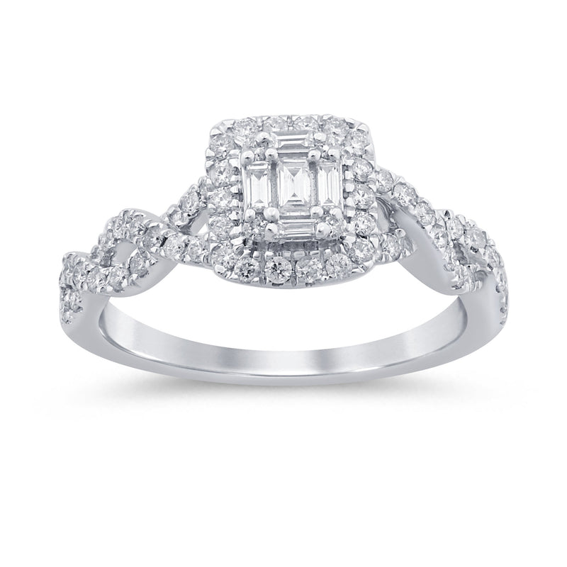 SPECIAL! .48ct G SI 14K White Gold Diamond Round & Baguette Engagement Ring Size 6.5