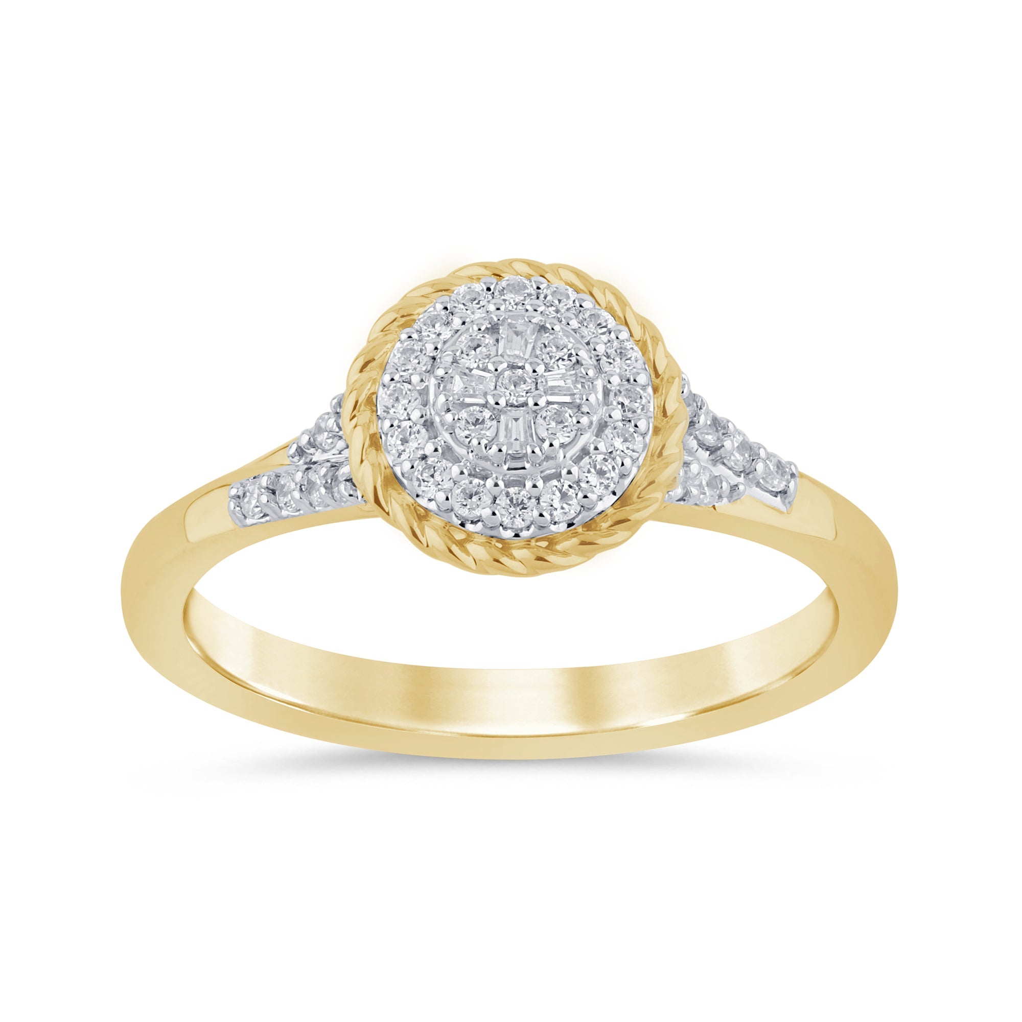 SPECIAL! .18ct G SI 14K Yellow Gold Diamond Round & Baguette Engagement Ring Size 6.5