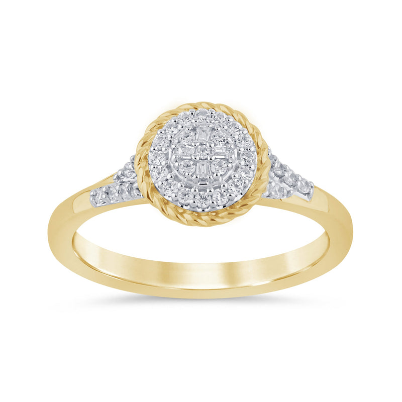 SPECIAL! .18ct G SI 14K Yellow Gold Diamond Round & Baguette Engagement Ring Size 6.5