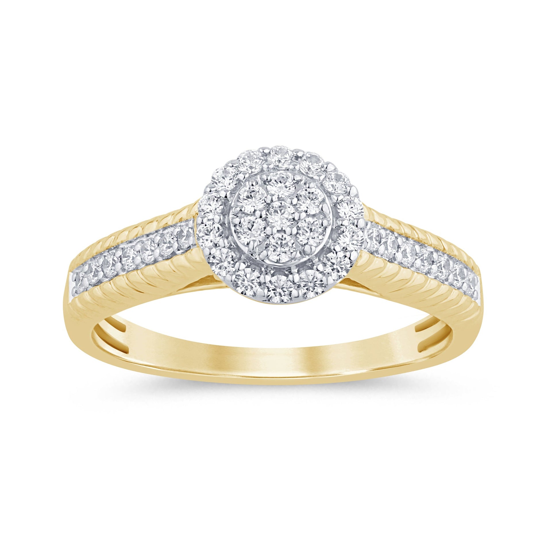 SPECIAL!.32ct G SI 14K Yellow Gold Diamond Flower Round Engagement Ring Size 6.5