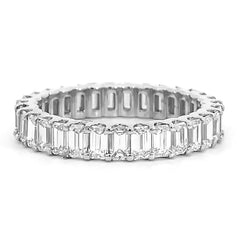 SPECIAL! 3.42ct G SI 14K White Gold Diamond Emerald Cut Eternity Ring Size 6.5
