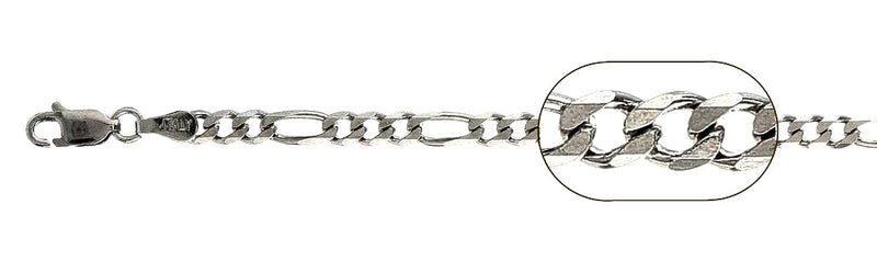 100-4MM Rhodium Finished Figaro .925 Sterling Silver Chain 7"-36" Available NEW
