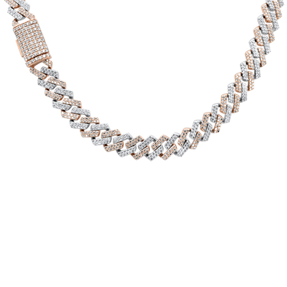 SPECIAL! 5MM 4.55ct G SI 14KT Two Tone White & Rose Gold Diamond Square Cuban Necklace 18"