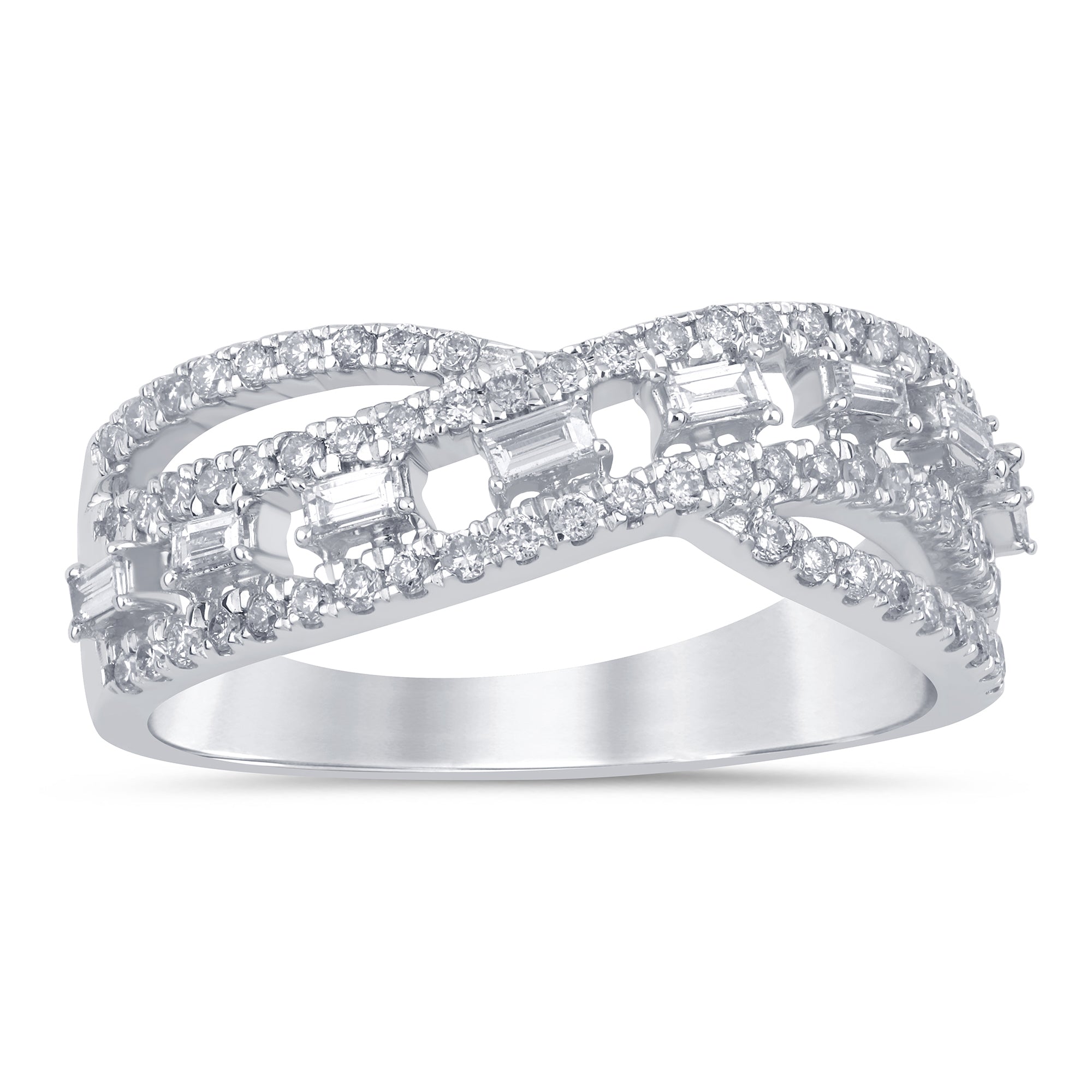 SPECIAL!.43ct G SI 14K White Gold Round & Baguette Diamond Band Ring Size 6.5