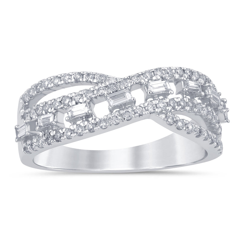 SPECIAL!.43ct G SI 14K White Gold Round & Baguette Diamond Band Ring Size 6.5