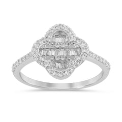 SPECIAL!.39ct G SI 14K White Gold Diamond Round & Baguette Flower Ring Size 6.5