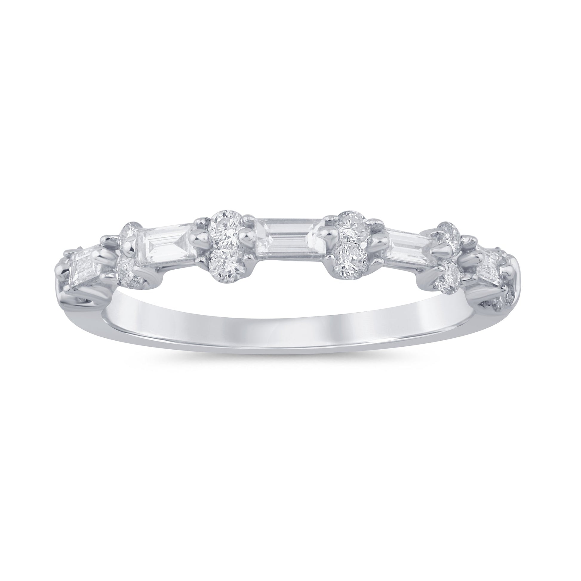 SPECIAL! .40ct G SI 14K White Gold Diamond Round & Baguette Band Ring Size 6.5