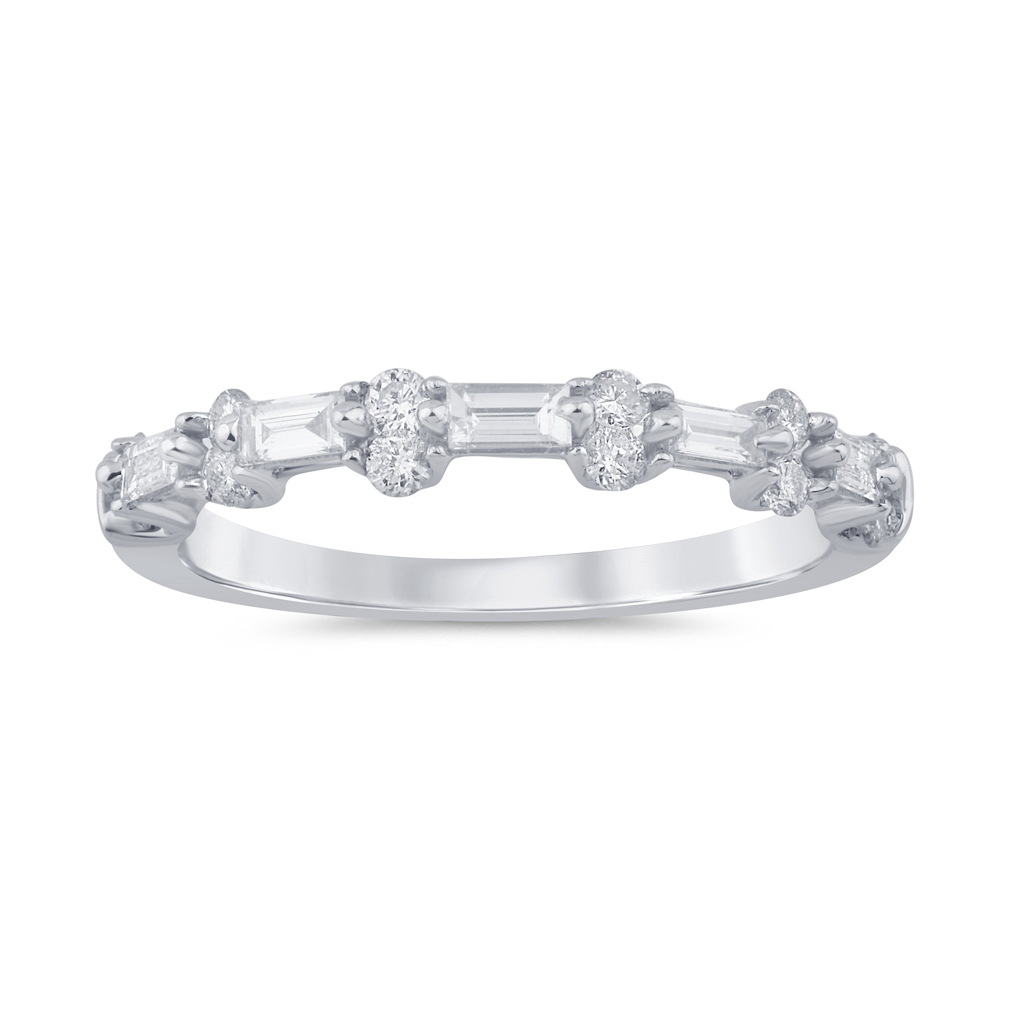 SPECIAL! .40ct G SI 14K White Gold Diamond Round & Baguette Band Ring Size 6.5