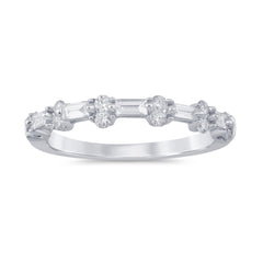 SPECIAL! .40ct G SI 14K White Gold Diamond Round & Baguette Band Ring Size 6.5