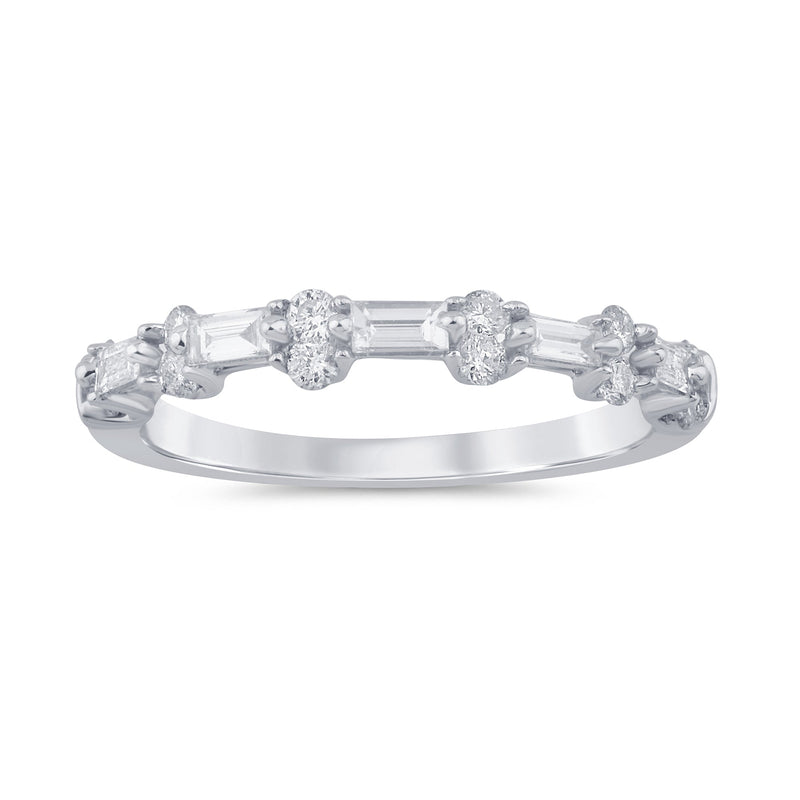 SPECIAL! .40ct G SI 14K White Gold Diamond Round & Baguette Band Ring Size 6.5