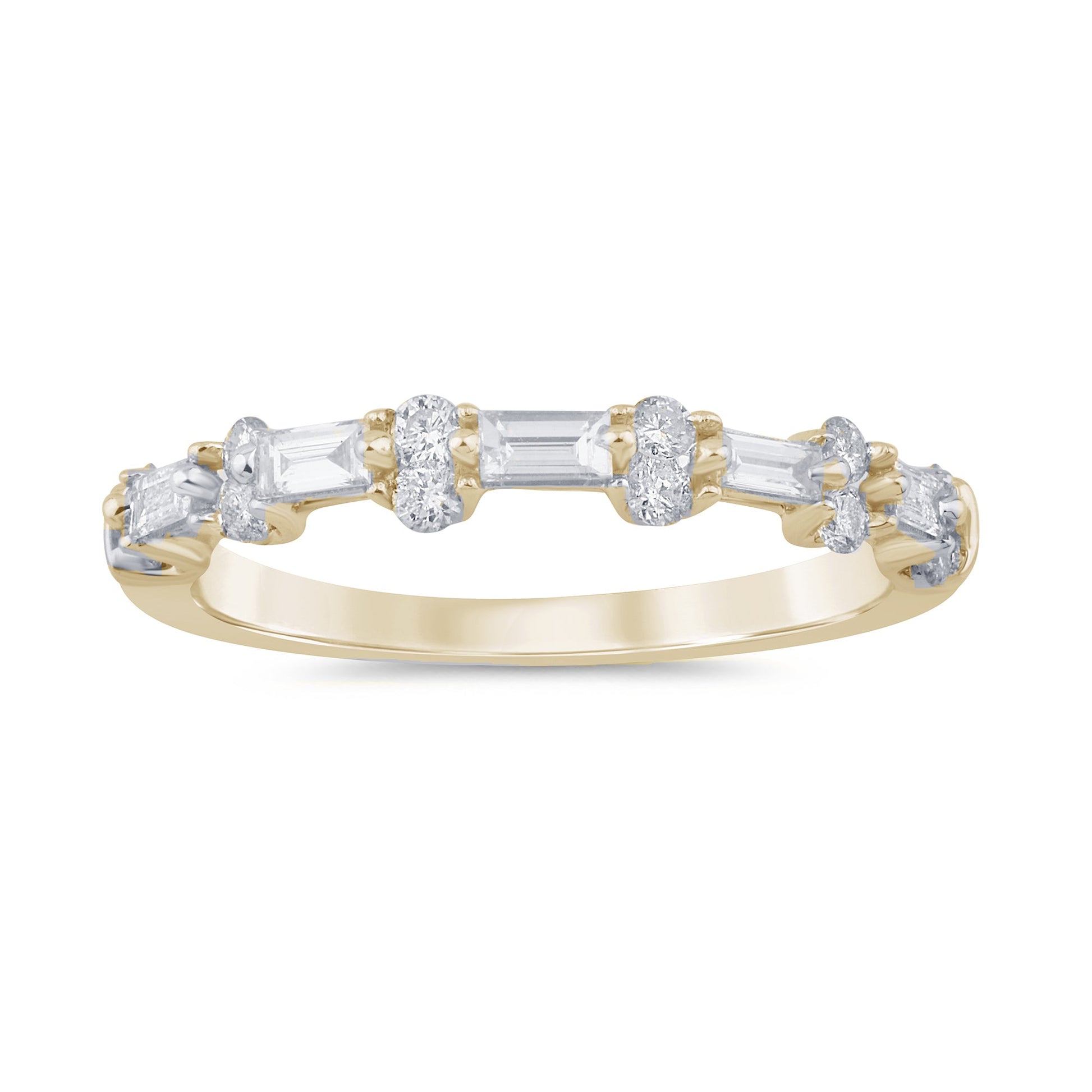 SPECIAL!.42ct G SI 14K Yellow Gold Diamond Round & Baguette Band Ring Size 6.5
