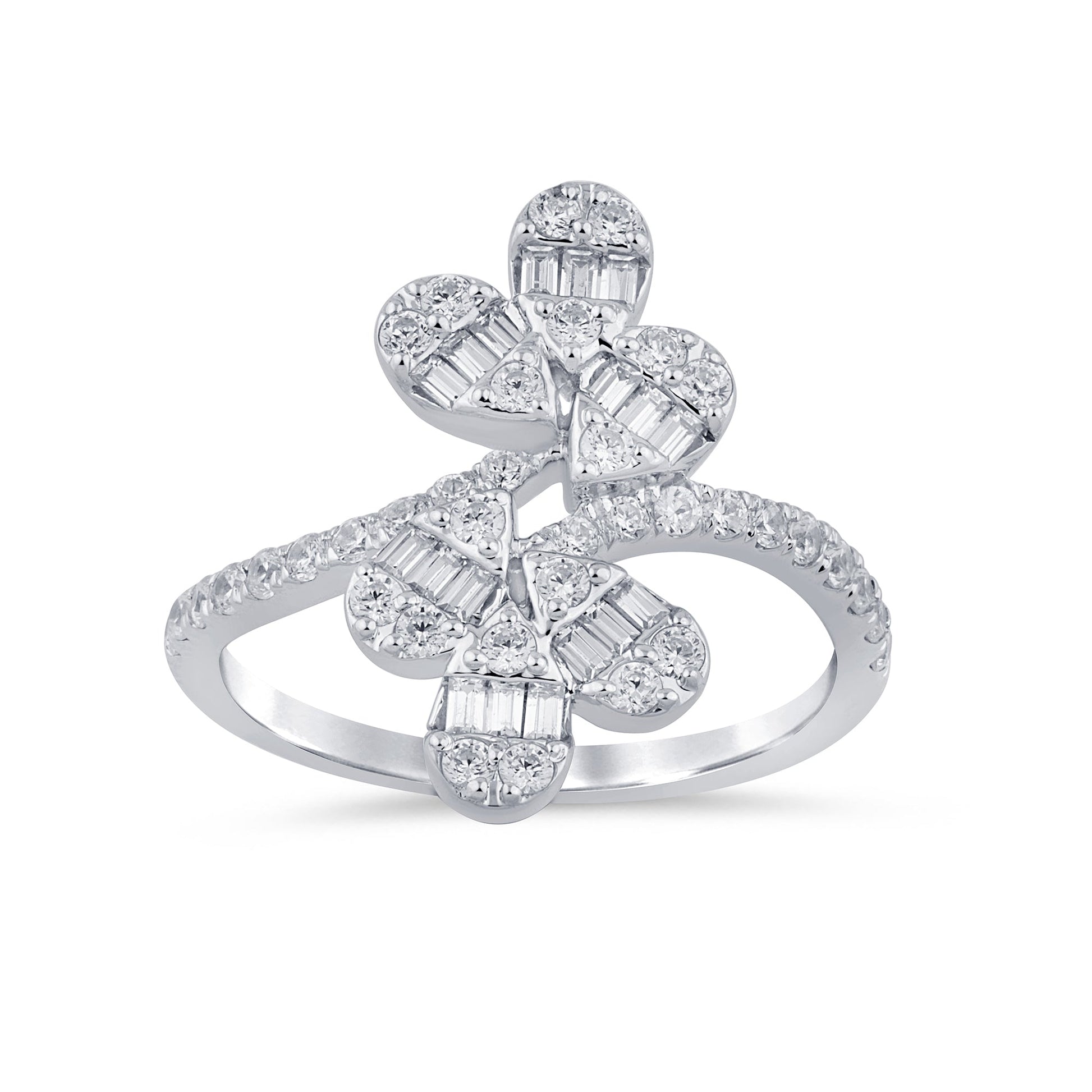 SPECIAL! .70ct G SI 14K White Gold  Round & Baguette Diamond Ring  Size 6.5