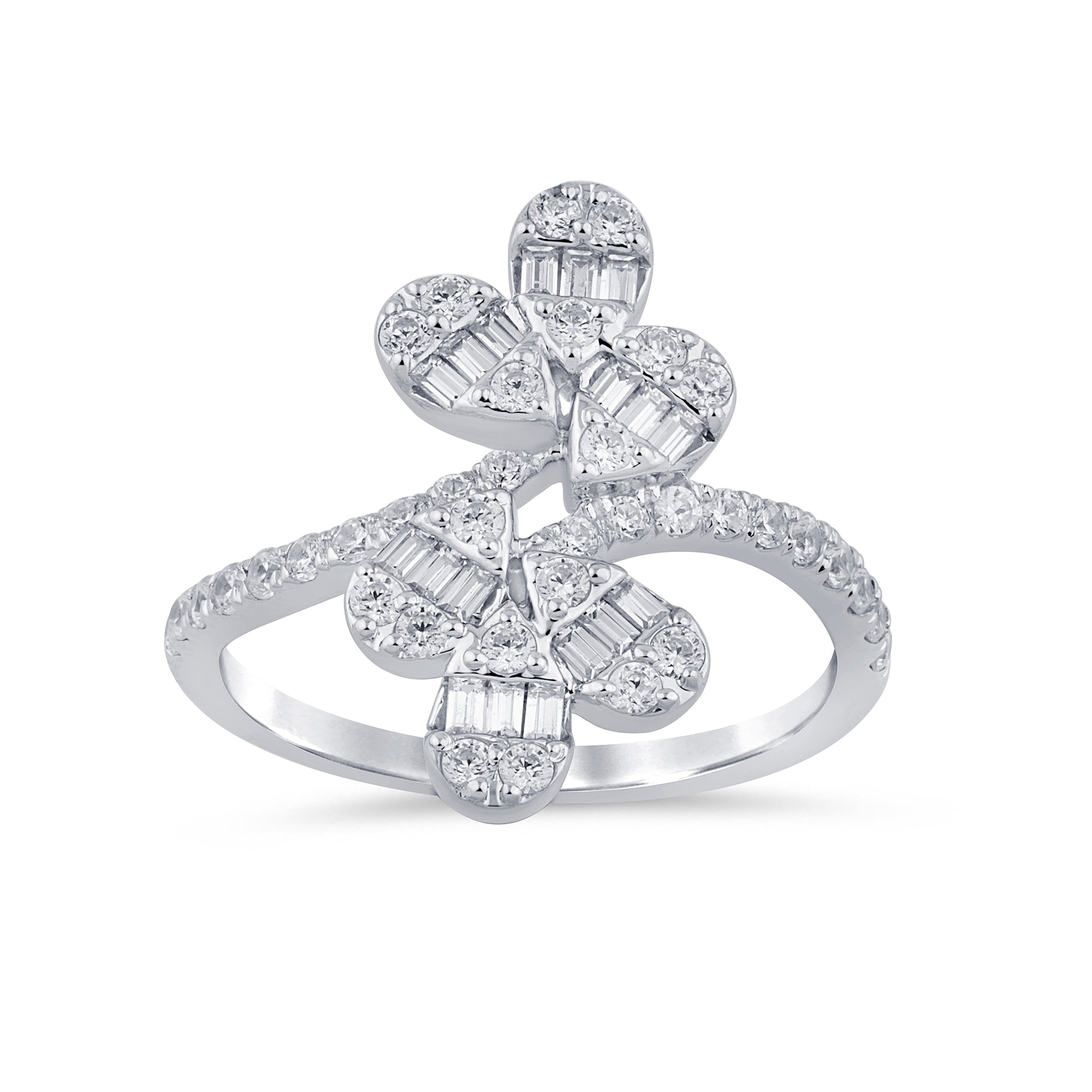 SPECIAL! .70ct G SI 14K White Gold  Round & Baguette Diamond Ring  Size 6.5