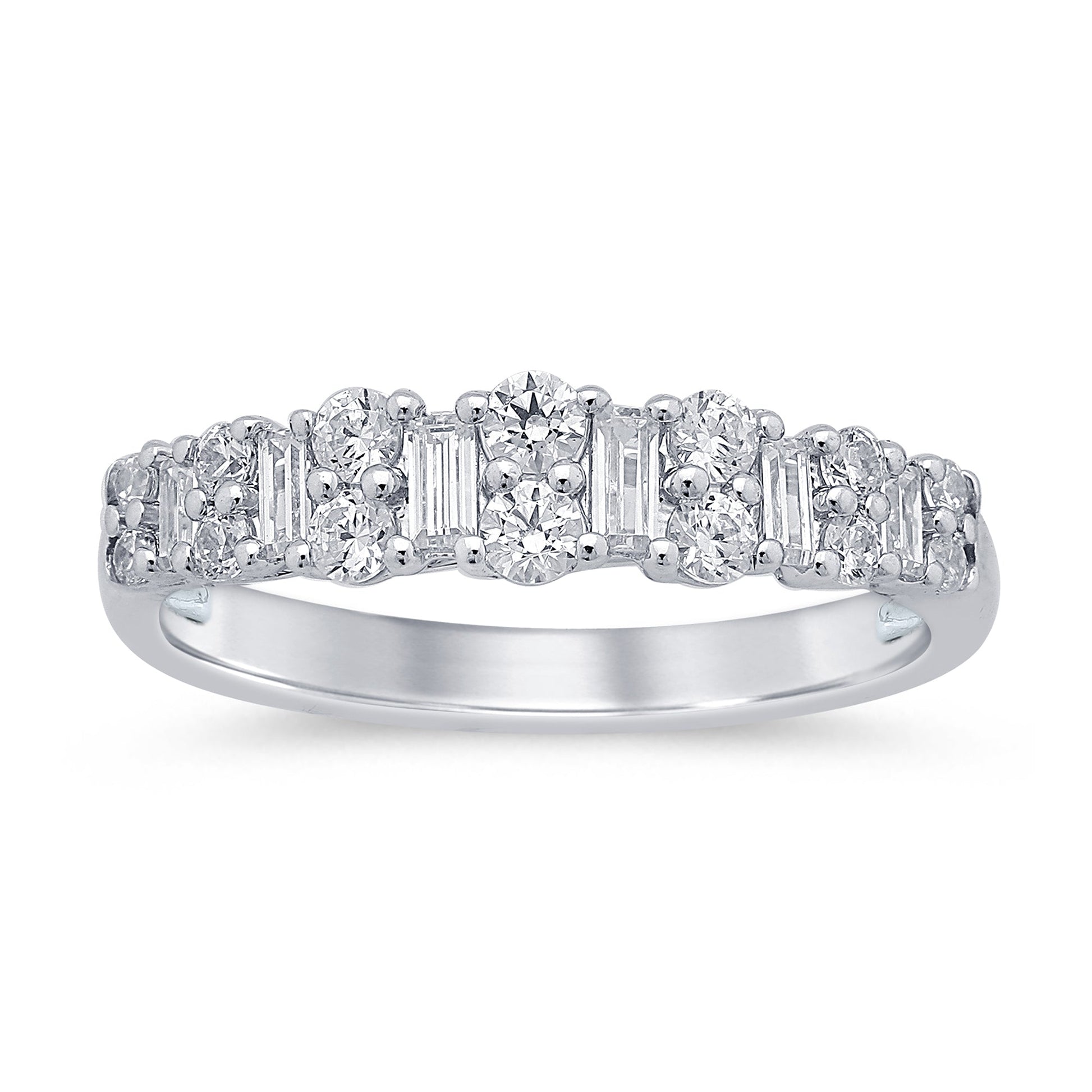 SPECIAL! .61ct G SI 14K White Gold Round & Baguette Diamond Band Ring Size 6.5