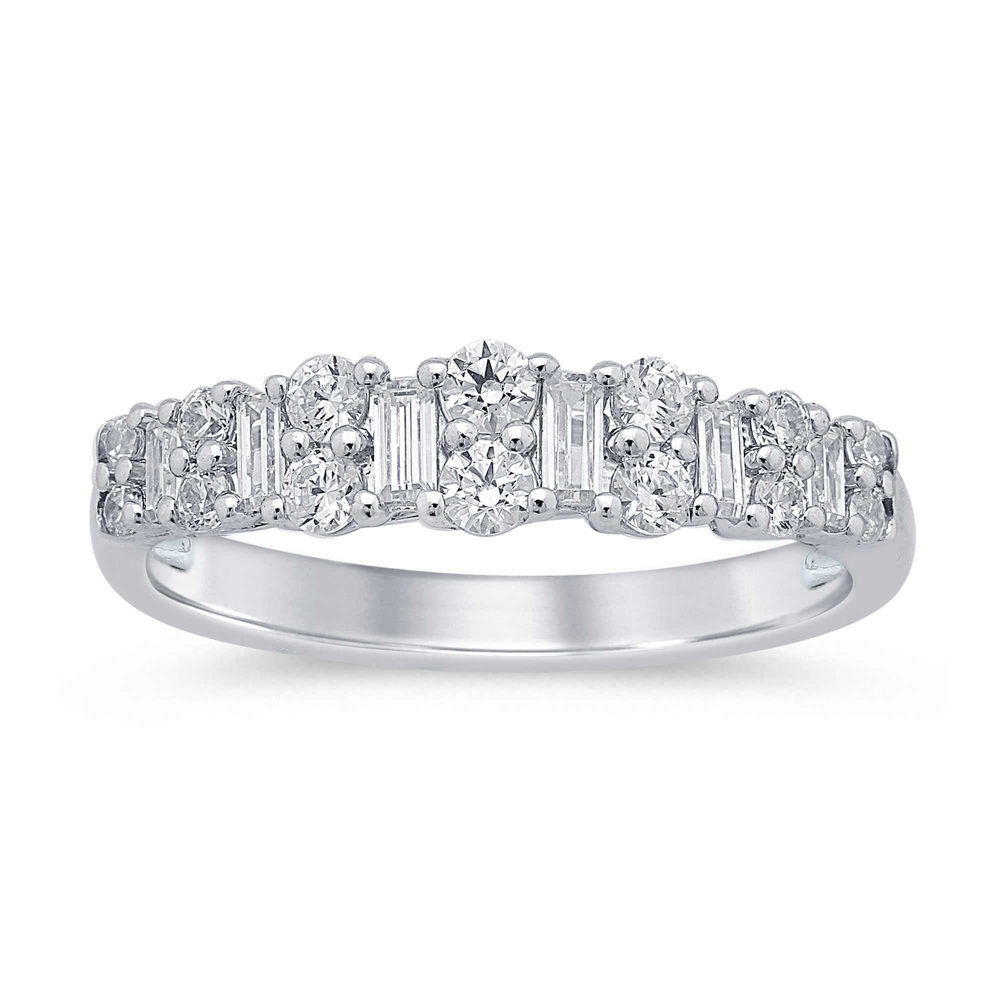 SPECIAL! .61ct G SI 14K White Gold Round & Baguette Diamond Band Ring Size 6.5