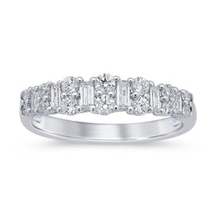 SPECIAL! .61ct G SI 14K White Gold Round & Baguette Diamond Band Ring Size 6.5