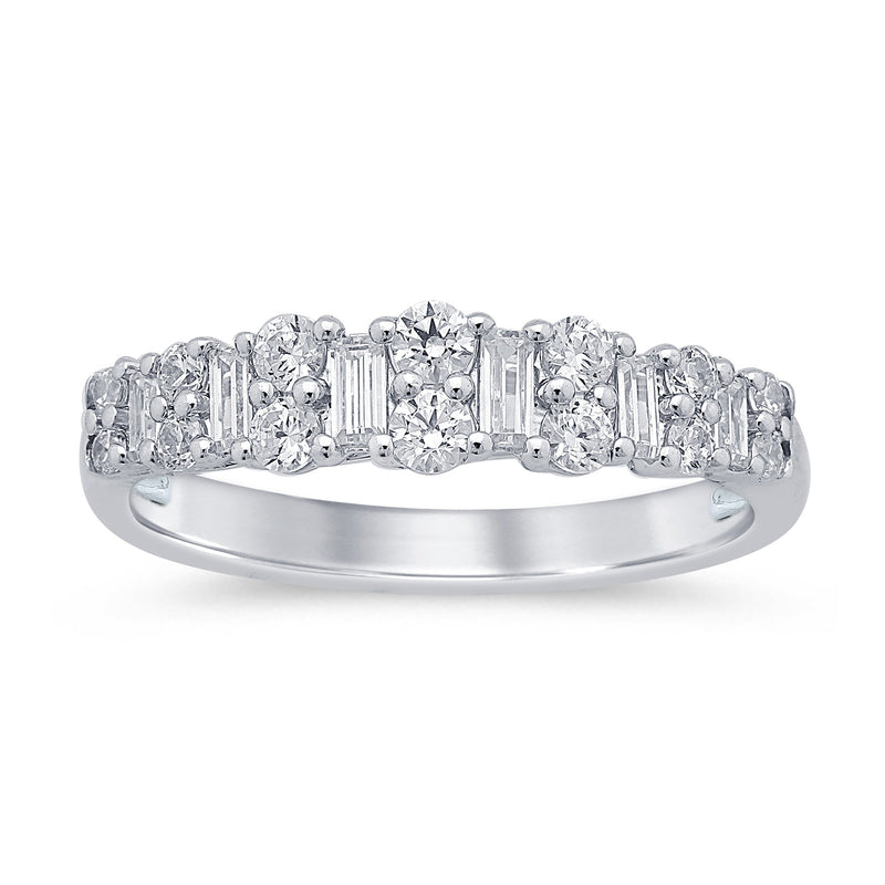 SPECIAL! .61ct G SI 14K White Gold Round & Baguette Diamond Band Ring Size 6.5
