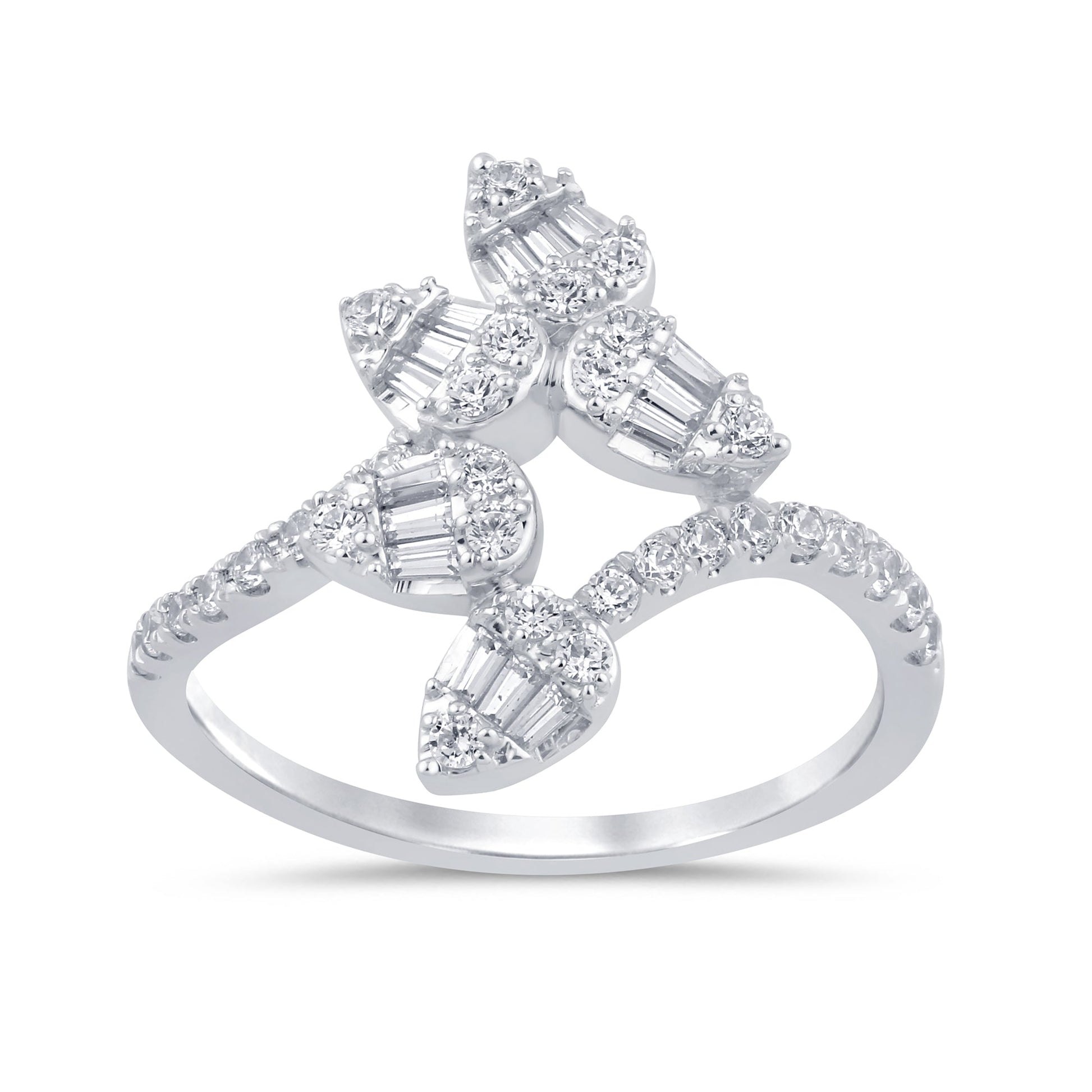 SPECIAL! .60ct G SI 14K White Gold Round & Baguette Diamond Ring  Size 6.5