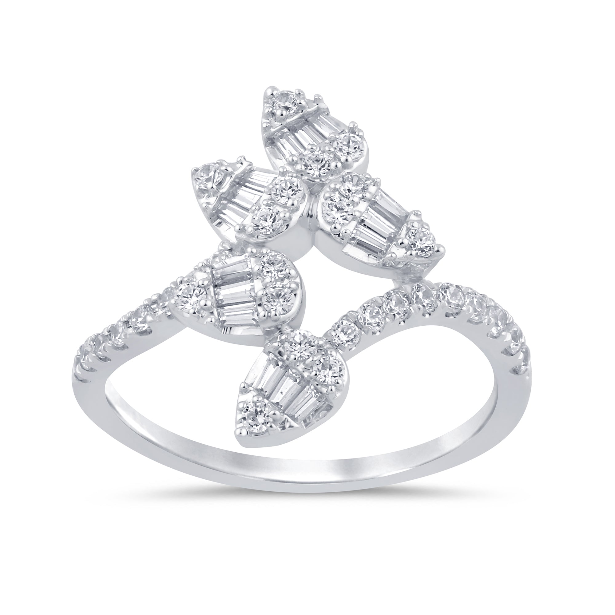 SPECIAL! .60ct G SI 14K White Gold Round & Baguette Diamond Ring  Size 6.5
