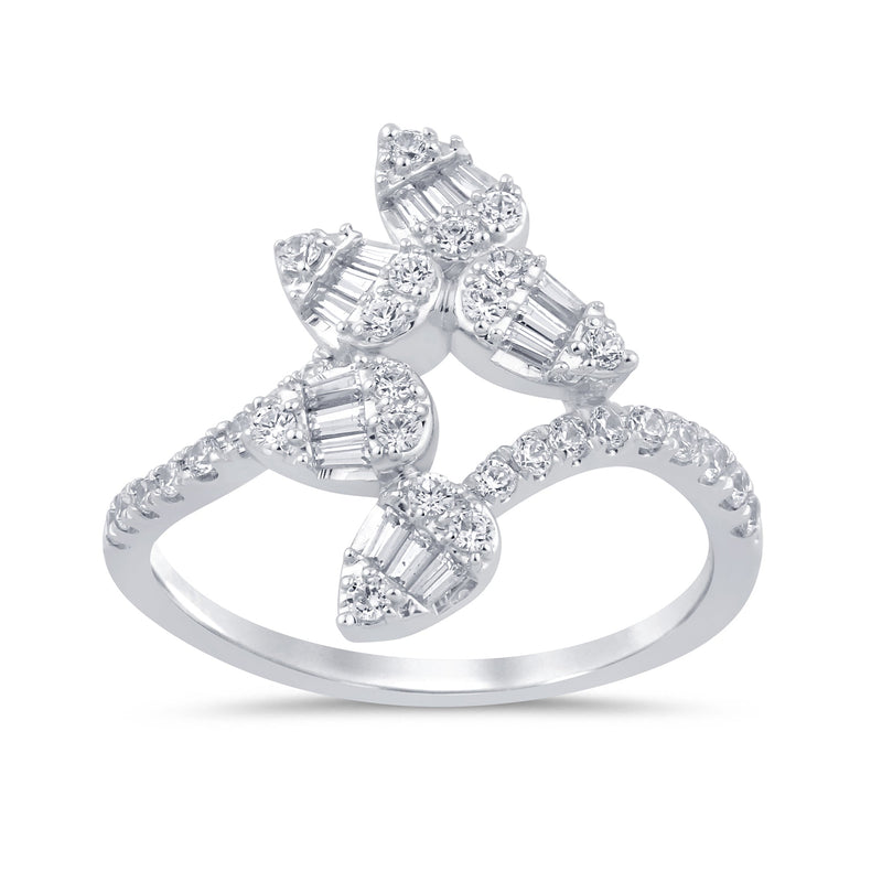 SPECIAL! .60ct G SI 14K White Gold Round & Baguette Diamond Ring  Size 6.5