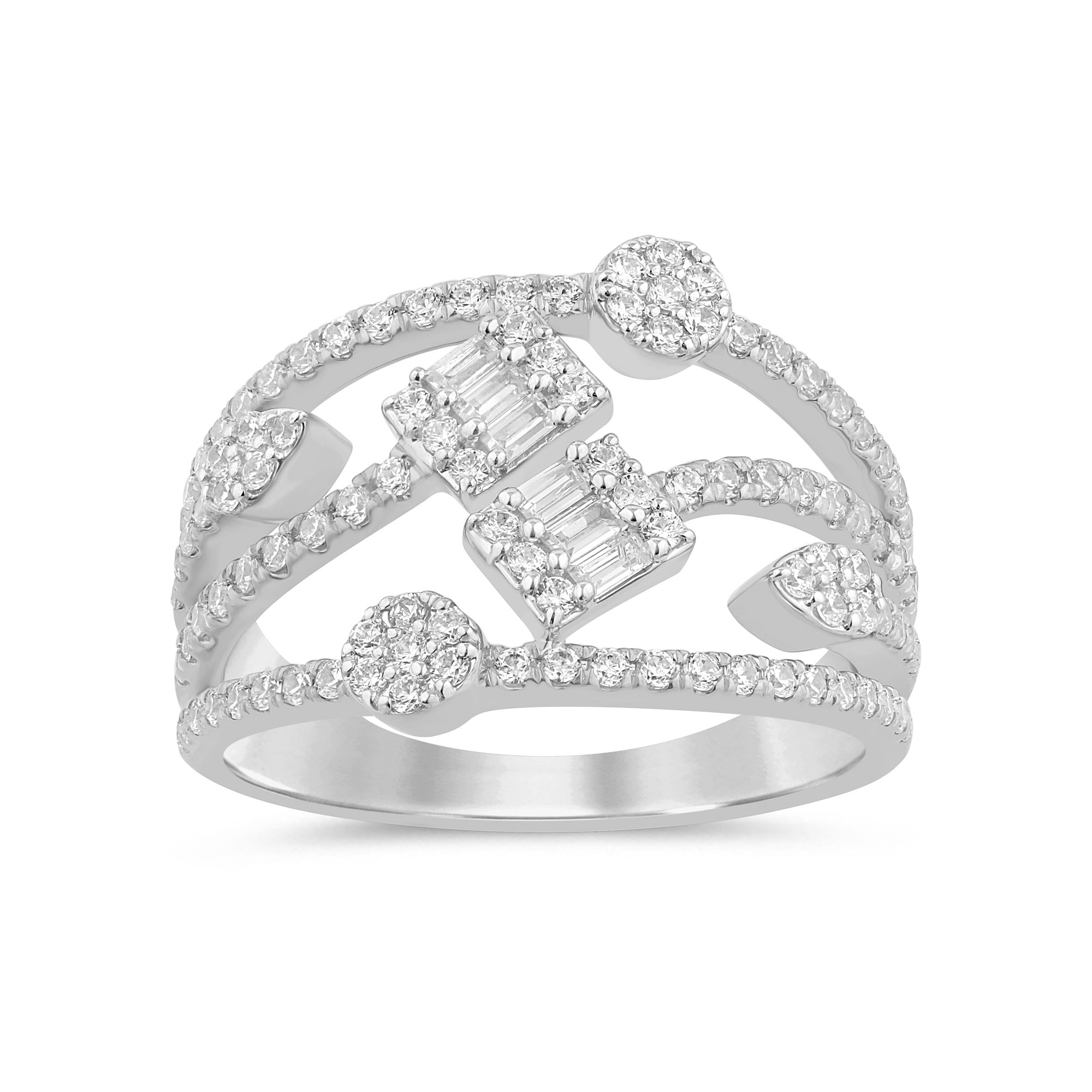 SPECIAL! .67ct G SI 14K White Gold Diamond Round & Baguette Ring Band Size 6.5