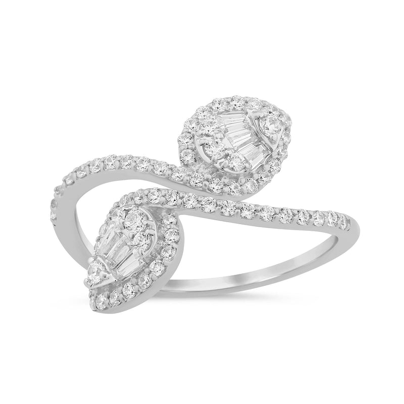 SPECIAL! .61ct G SI 14K White Gold Pear Shaped Round & Baguette Diamond Ring Size 6.5