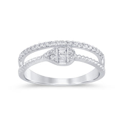 SPECIAL! .19ct G SI 14K White Gold Diamond Round & Baguette Double Band Ring Size 6.5