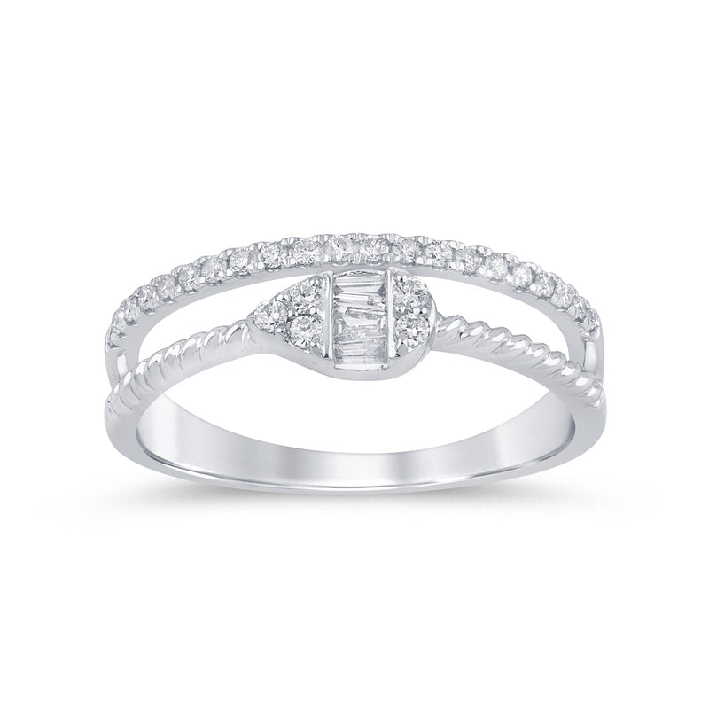 SPECIAL! .19ct G SI 14K White Gold Diamond Round & Baguette Double Band Ring Size 6.5