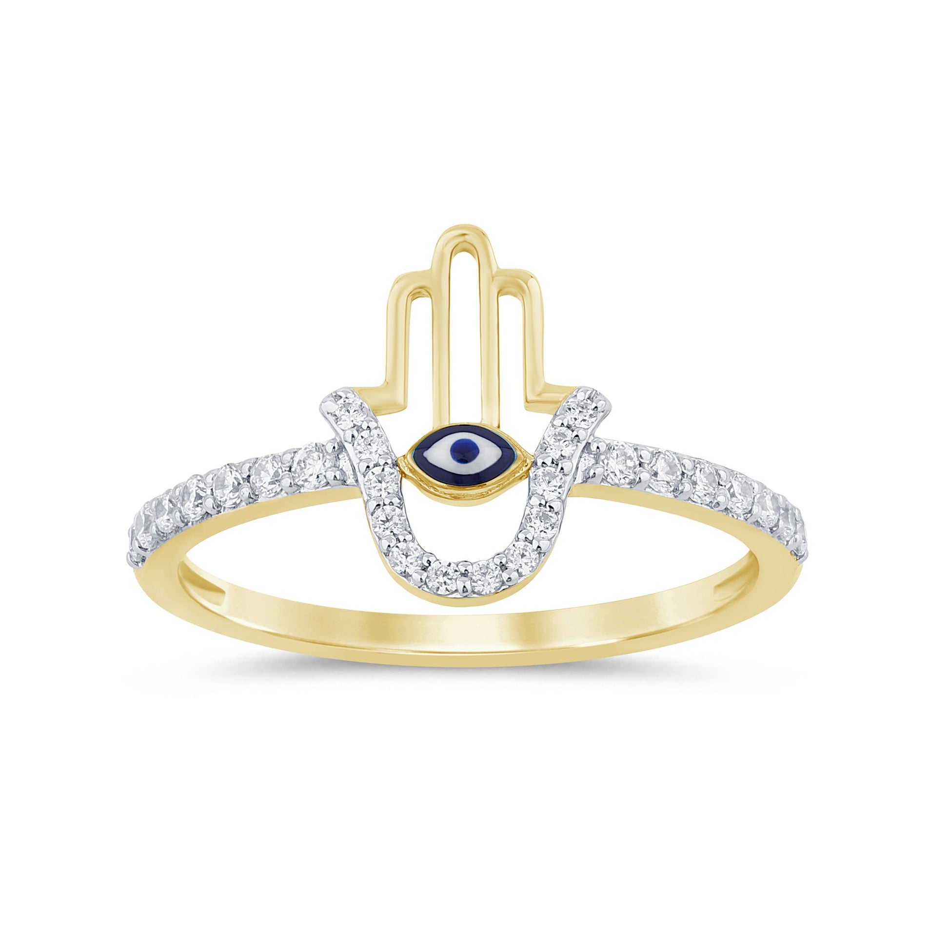.20ct G SI 14K Yellow Gold Diamond Hand of Hamsa Ring Band Size 6.5