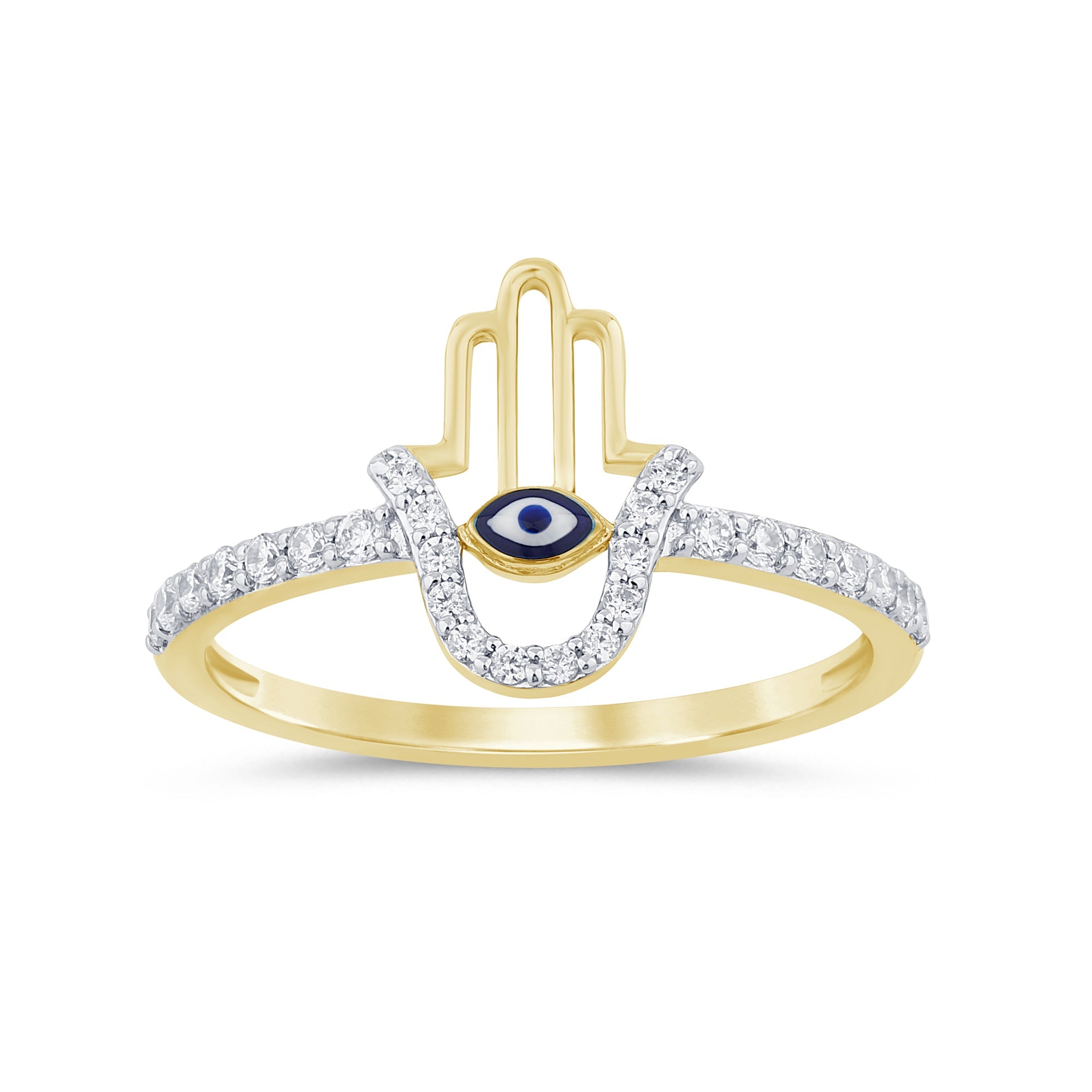 .20ct G SI 14K Yellow Gold Diamond Hand of Hamsa Ring Band Size 6.5