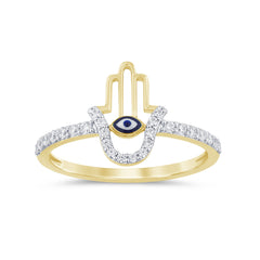 .20ct G SI 14K Yellow Gold Diamond Hand of Hamsa Ring Band Size 6.5