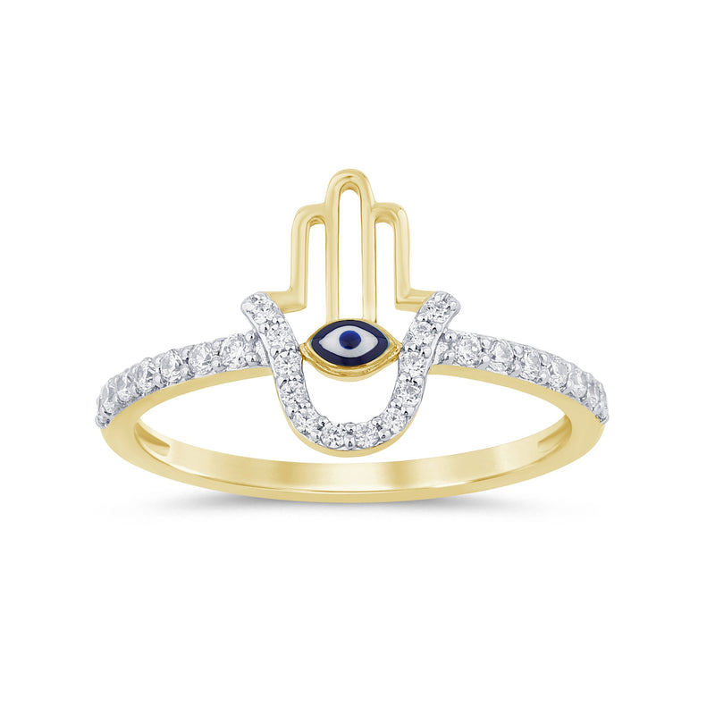 .20ct G SI 14K Yellow Gold Diamond Hand of Hamsa Ring Band Size 6.5