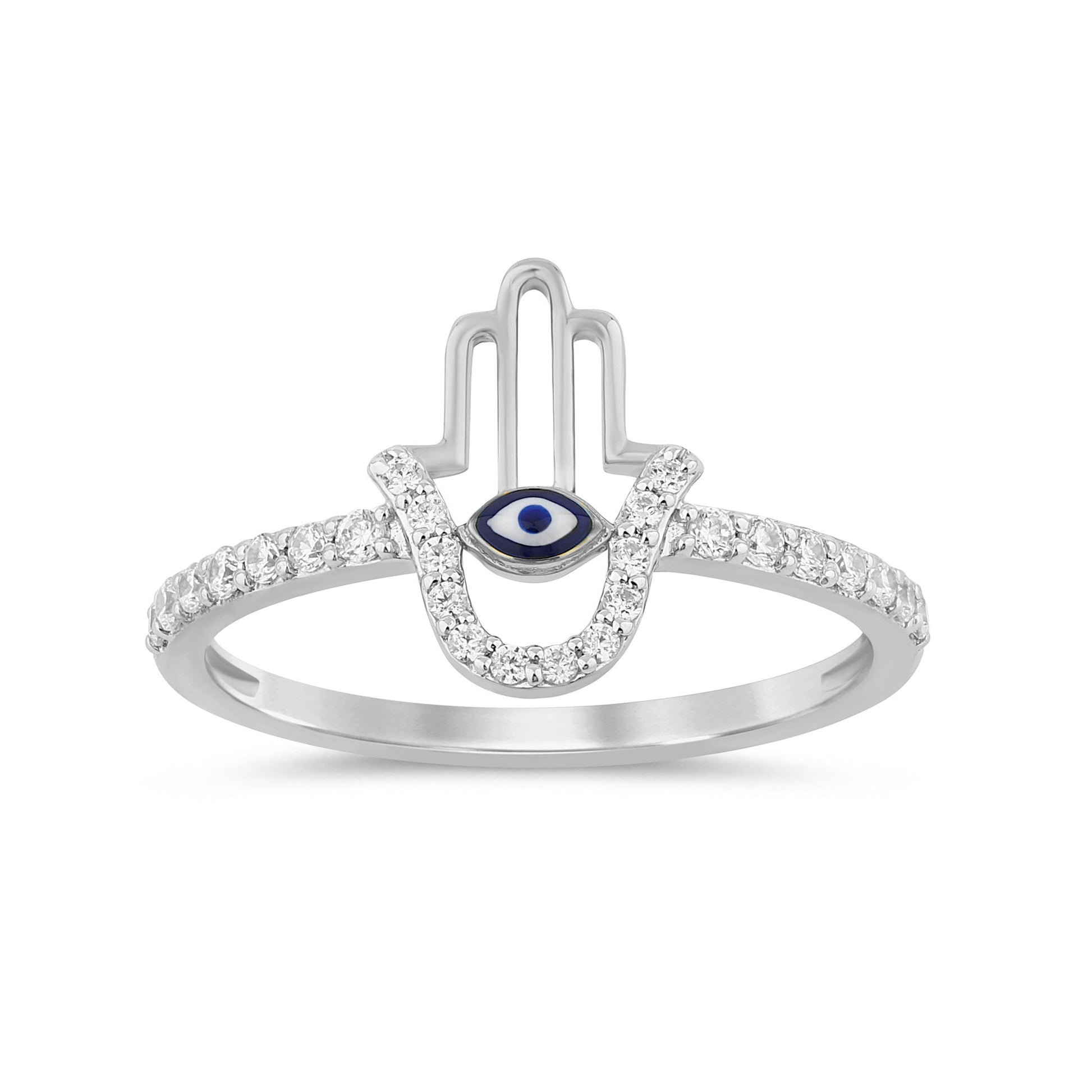 .20ct G SI 14K White Gold Diamond Hand of Hamsa Ring Band Size 6.5