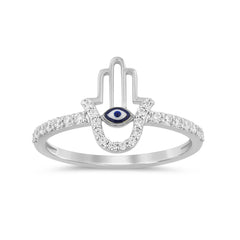 .20ct G SI 14K White Gold Diamond Hand of Hamsa Ring Band Size 6.5