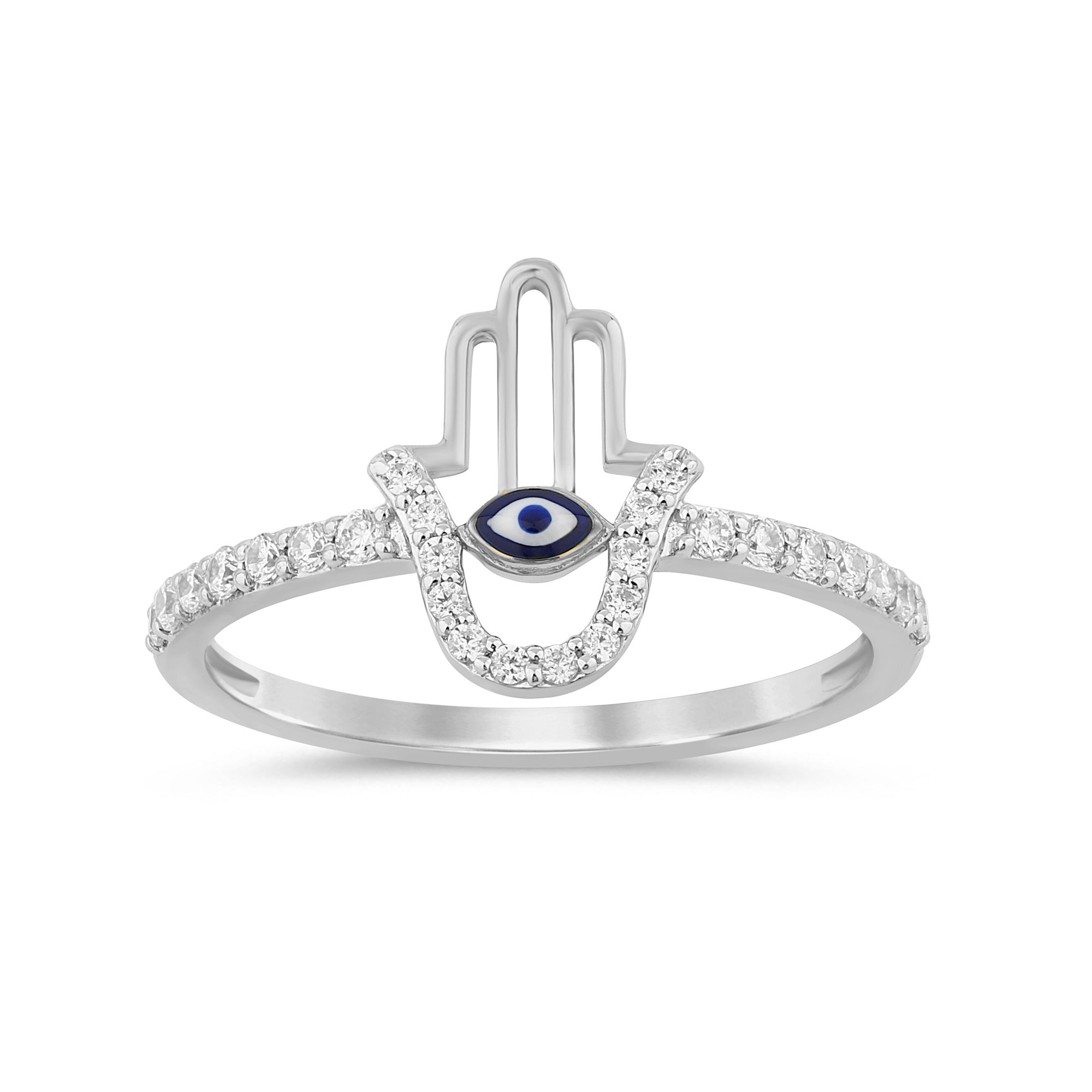 SPECIAL! .19ct G SI 14K White Gold Diamond Hand of Hamza Ring Band Size 6.5
